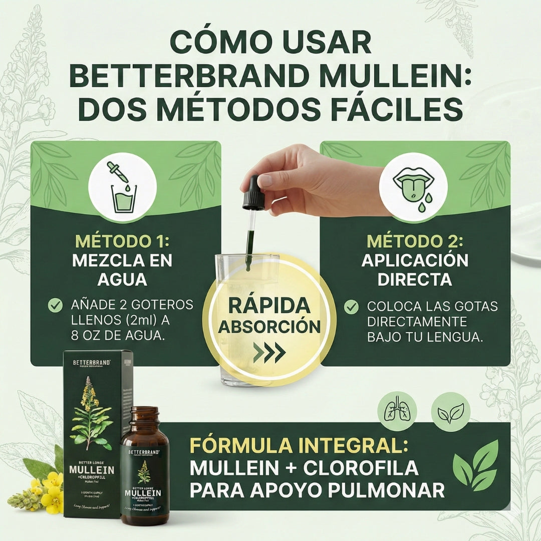 🌿 Gotas de Gordolobo Betterbrand 100% ORIGINAL 🫁💧 Desintoxicación Pulmonar & Salud Respiratoria 🌬️✨ Tintura herbal con clorofila • Sin alcohol • Fórmula natural • 60 ml (1 mes)