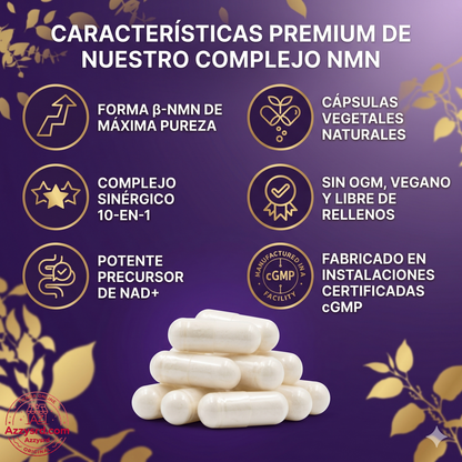 🧬Complejo NMN 10 en 1 de 1000 mg (60 Cápsulas) | Con Mononucleótido de Nicotinamida, Resveratrol, CoQ10, Quercetina y Glutatión | Potente Precursor para Energía Celular y Antienvejecimiento🌿