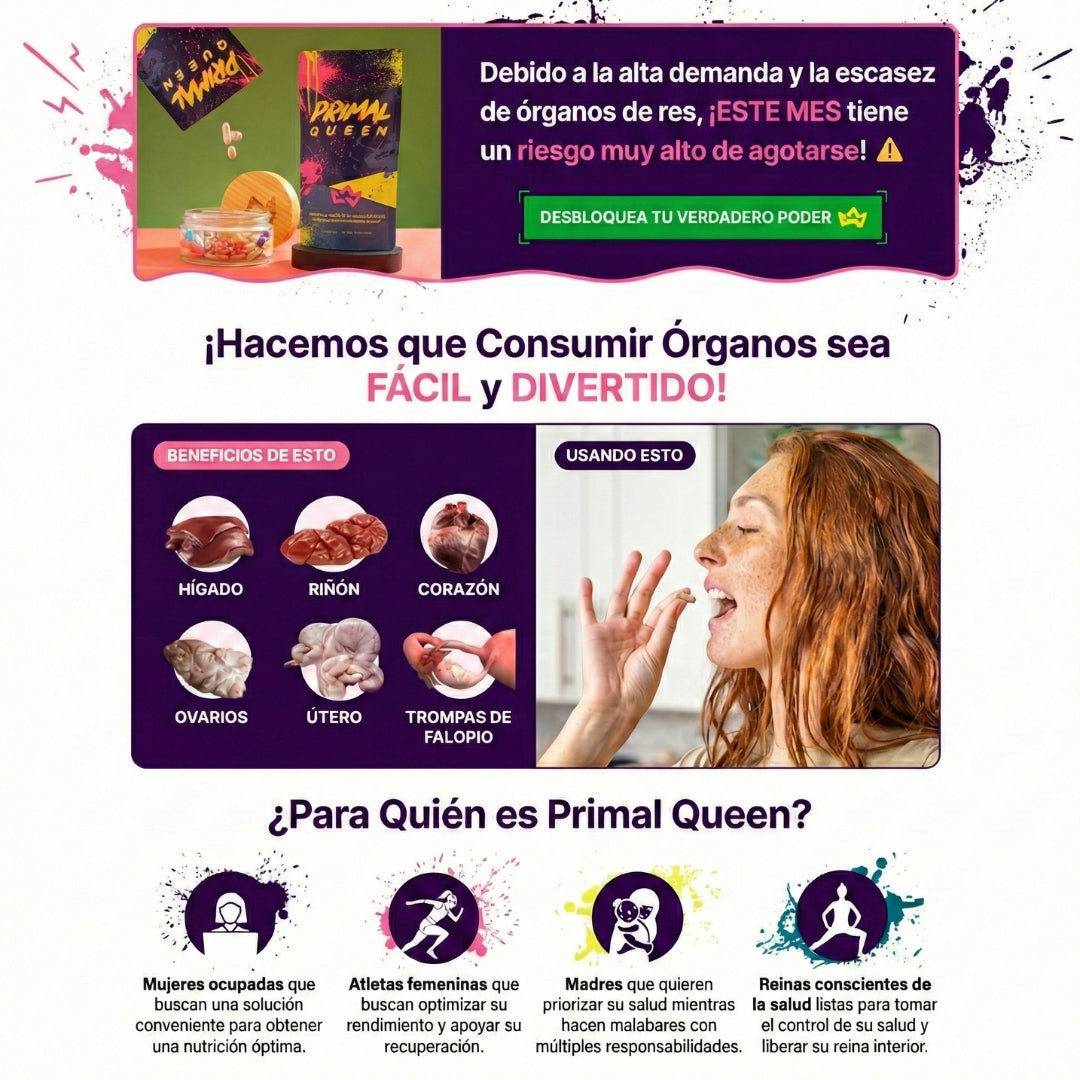 Primal Queen™ –Apoya el equilibrio hormonal femenino  Aumenta energía y resistencia natural  Favorece piel, cabello y uñas – Fuerza, Vitalidad y Balance Femenino en su Forma Más Pura