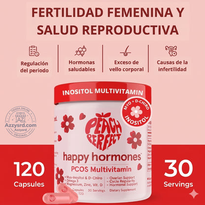 🍑✨ Peach Perfect™ Happy Hormones Formula 🌸💖 | Mio-Inositol + D-Chiro 40:1 🧬 Omega-3, Vitamina D3, Magnesio y Zinc ⚡ Apoya el balance hormonal, energía, mood y bienestar femenino 🌿 120 Cápsulas Premium 💊