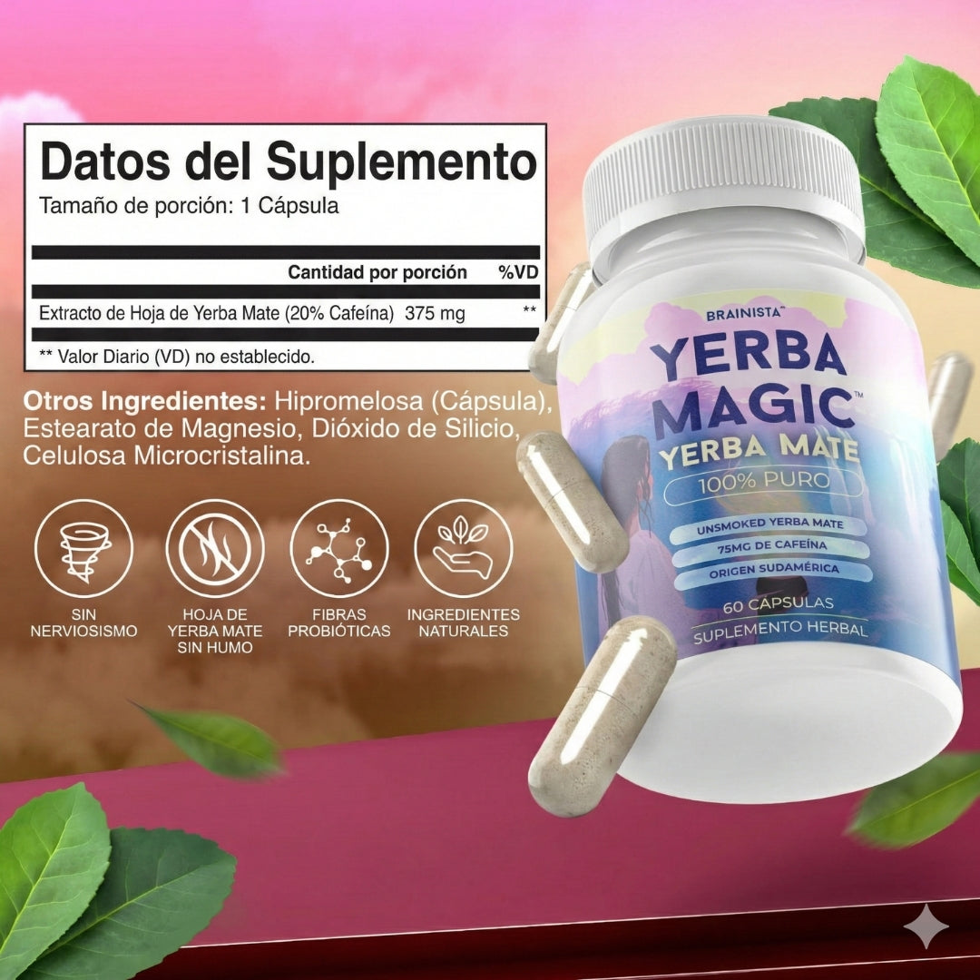 🌿 Yerba Magic™ Energía natural y claridad mental para tu día a día 60 Cápsulas | Yerba Mate Premium
