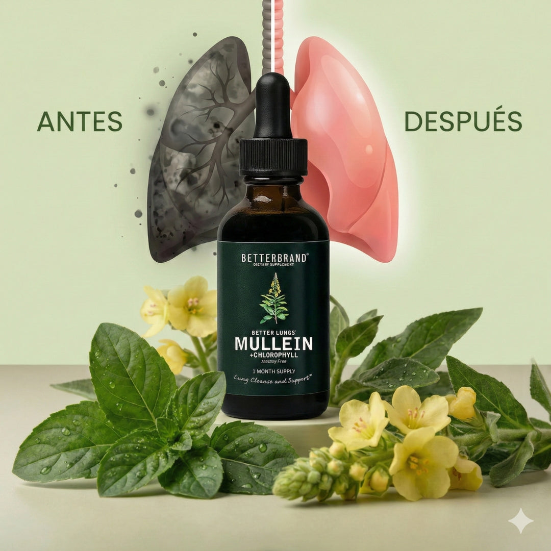 🌿 Gotas de Gordolobo Betterbrand 100% ORIGINAL 🫁💧 Desintoxicación Pulmonar & Salud Respiratoria 🌬️✨ Tintura herbal con clorofila • Sin alcohol • Fórmula natural • 60 ml (1 mes)