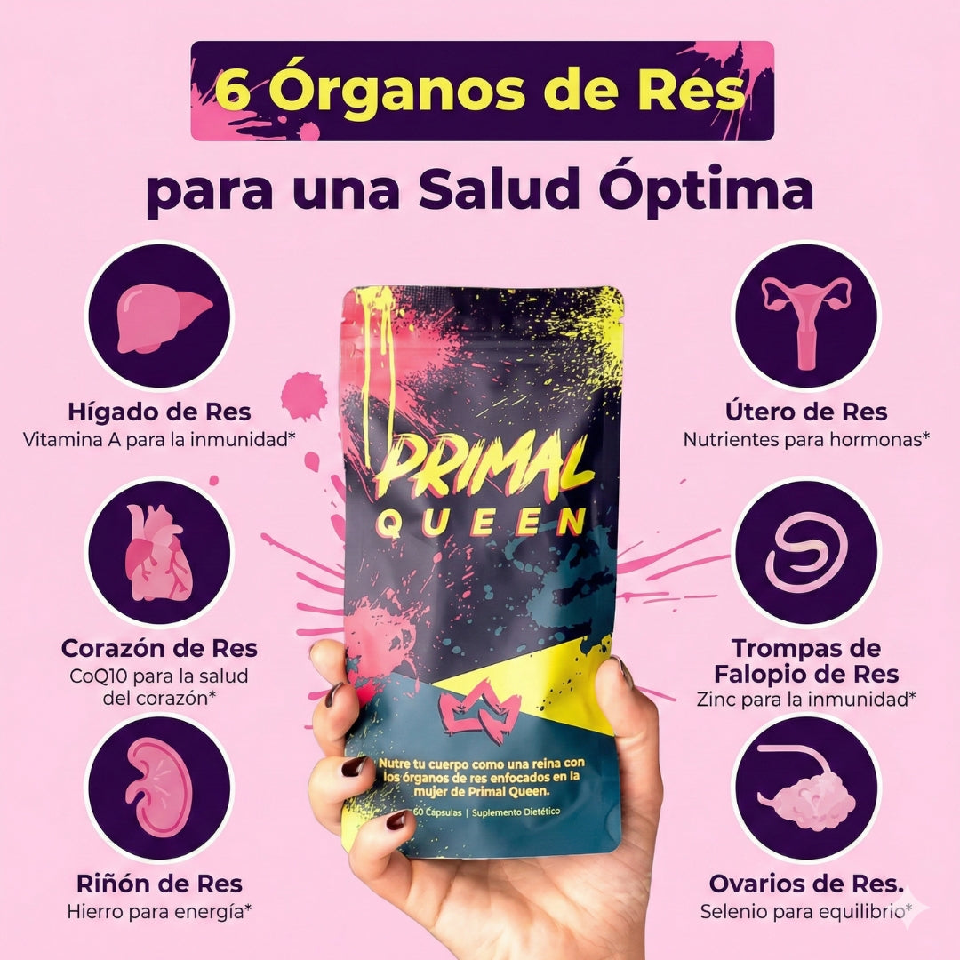 Primal Queen™ –Apoya el equilibrio hormonal femenino  Aumenta energía y resistencia natural  Favorece piel, cabello y uñas – Fuerza, Vitalidad y Balance Femenino en su Forma Más Pura