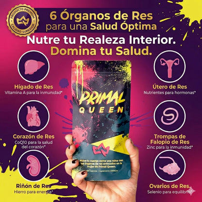 Primal Queen™ –Apoya el equilibrio hormonal femenino  Aumenta energía y resistencia natural  Favorece piel, cabello y uñas – Fuerza, Vitalidad y Balance Femenino en su Forma Más Pura