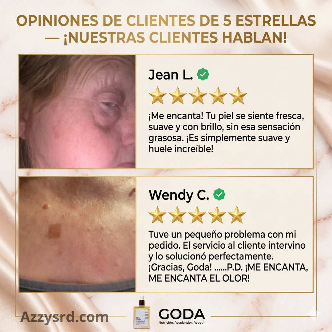✨ GODA Aceite Corporal de Seda™ | Reafirma, Ilumina e Hidrata Intensamente la Piel ✨ 🌸 Fórmula Antiedad de Lujo que Ayuda a Mejorar la Elasticidad, Suavizar la Apariencia de la Piel y Dejar un Acabado Sedoso y Radiante.