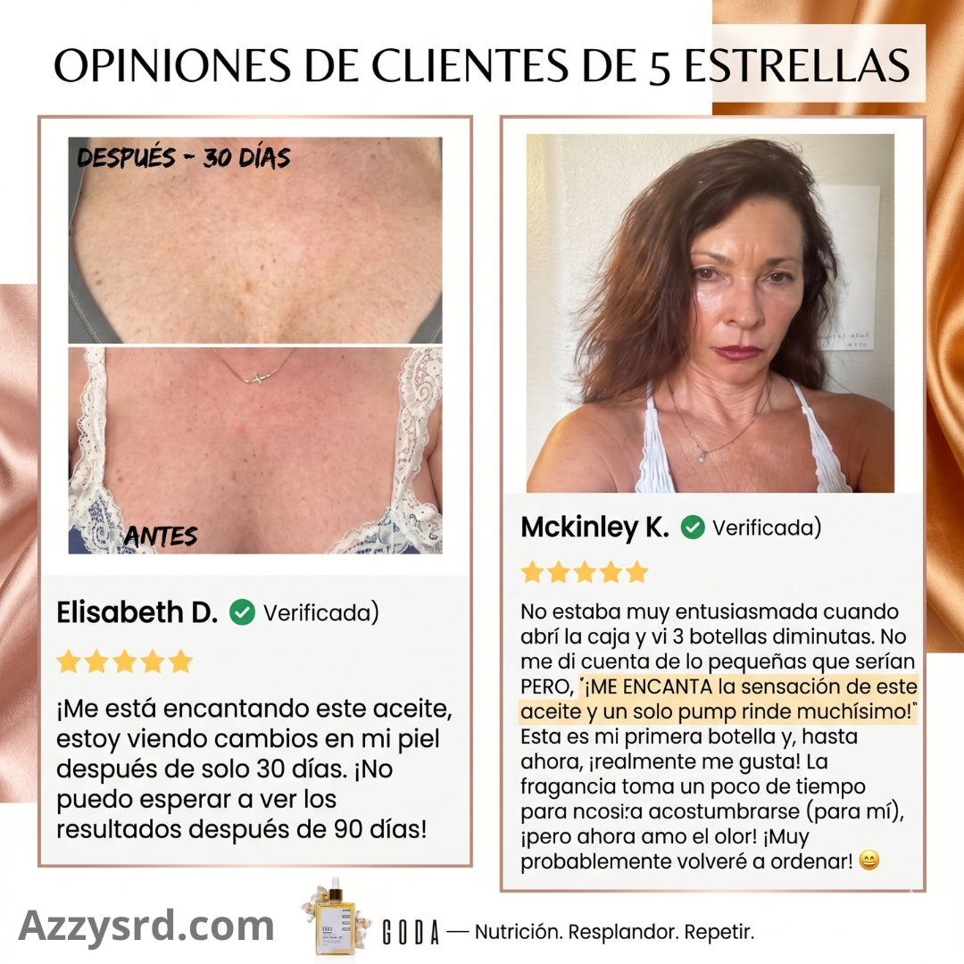 ✨ GODA Aceite Corporal de Seda™ | Reafirma, Ilumina e Hidrata Intensamente la Piel ✨ 🌸 Fórmula Antiedad de Lujo que Ayuda a Mejorar la Elasticidad, Suavizar la Apariencia de la Piel y Dejar un Acabado Sedoso y Radiante.