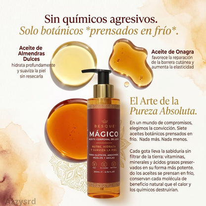 **Besque® Magic Body Oil — Elixir Corporal Reafirmante y Luminoso** ✨ **Hidrata profundamente, suaviza y ayuda a mejorar la apariencia firme y radiante de tu piel.**