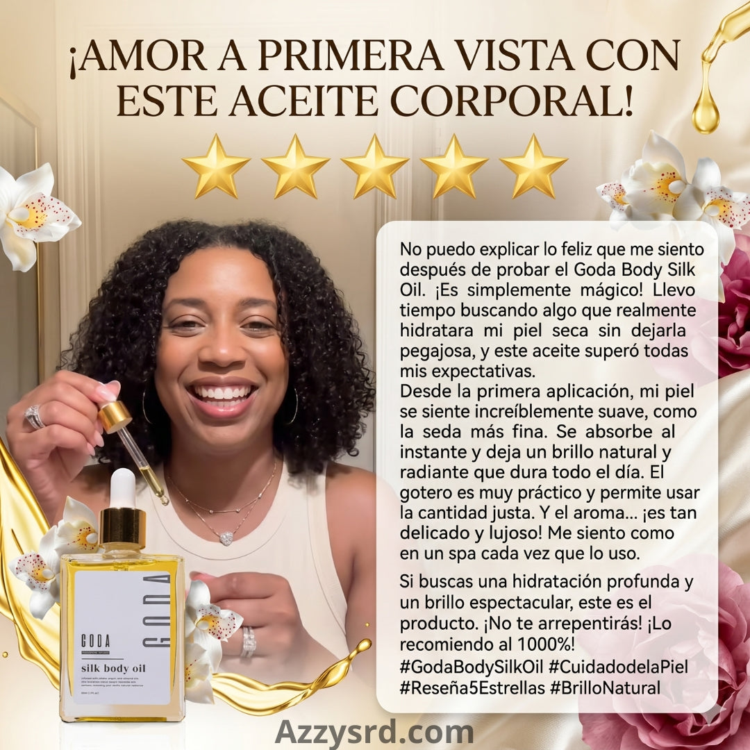✨ GODA Aceite Corporal de Seda™ | Reafirma, Ilumina e Hidrata Intensamente la Piel ✨ 🌸 Fórmula Antiedad de Lujo que Ayuda a Mejorar la Elasticidad, Suavizar la Apariencia de la Piel y Dejar un Acabado Sedoso y Radiante.