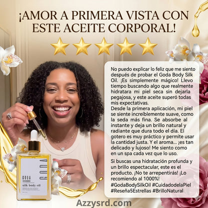 ✨ GODA Aceite Corporal de Seda™ | Reafirma, Ilumina e Hidrata Intensamente la Piel ✨ 🌸 Fórmula Antiedad de Lujo que Ayuda a Mejorar la Elasticidad, Suavizar la Apariencia de la Piel y Dejar un Acabado Sedoso y Radiante.