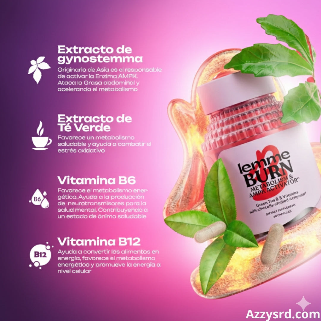 💎 Lemme Burn™ | Versión Unisex 💪🔥  Línea Kardashian ✨ – 60 Cápsulas ⚡ Activa el metabolismo · 🔥 Más energía · 💥 Quema grasa inteligente ✨ Mejor versión de ti