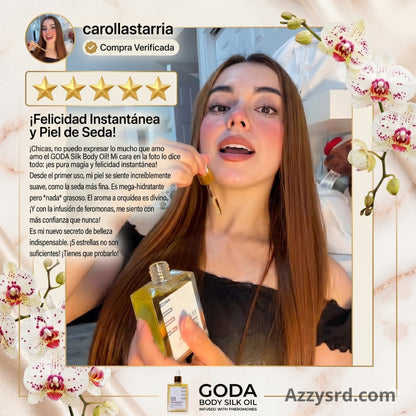 ✨ GODA Aceite Corporal de Seda™ | Reafirma, Ilumina e Hidrata Intensamente la Piel ✨ 🌸 Fórmula Antiedad de Lujo que Ayuda a Mejorar la Elasticidad, Suavizar la Apariencia de la Piel y Dejar un Acabado Sedoso y Radiante.