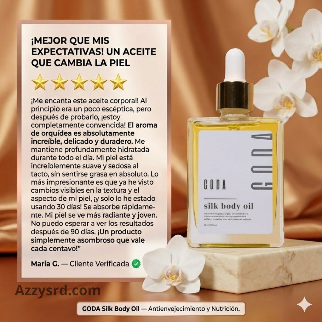 ✨ GODA Aceite Corporal de Seda™ | Reafirma, Ilumina e Hidrata Intensamente la Piel ✨ 🌸 Fórmula Antiedad de Lujo que Ayuda a Mejorar la Elasticidad, Suavizar la Apariencia de la Piel y Dejar un Acabado Sedoso y Radiante.