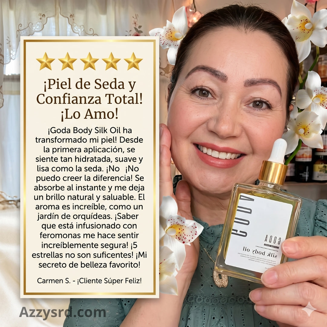 ✨ GODA Aceite Corporal de Seda™ | Reafirma, Ilumina e Hidrata Intensamente la Piel ✨ 🌸 Fórmula Antiedad de Lujo que Ayuda a Mejorar la Elasticidad, Suavizar la Apariencia de la Piel y Dejar un Acabado Sedoso y Radiante.