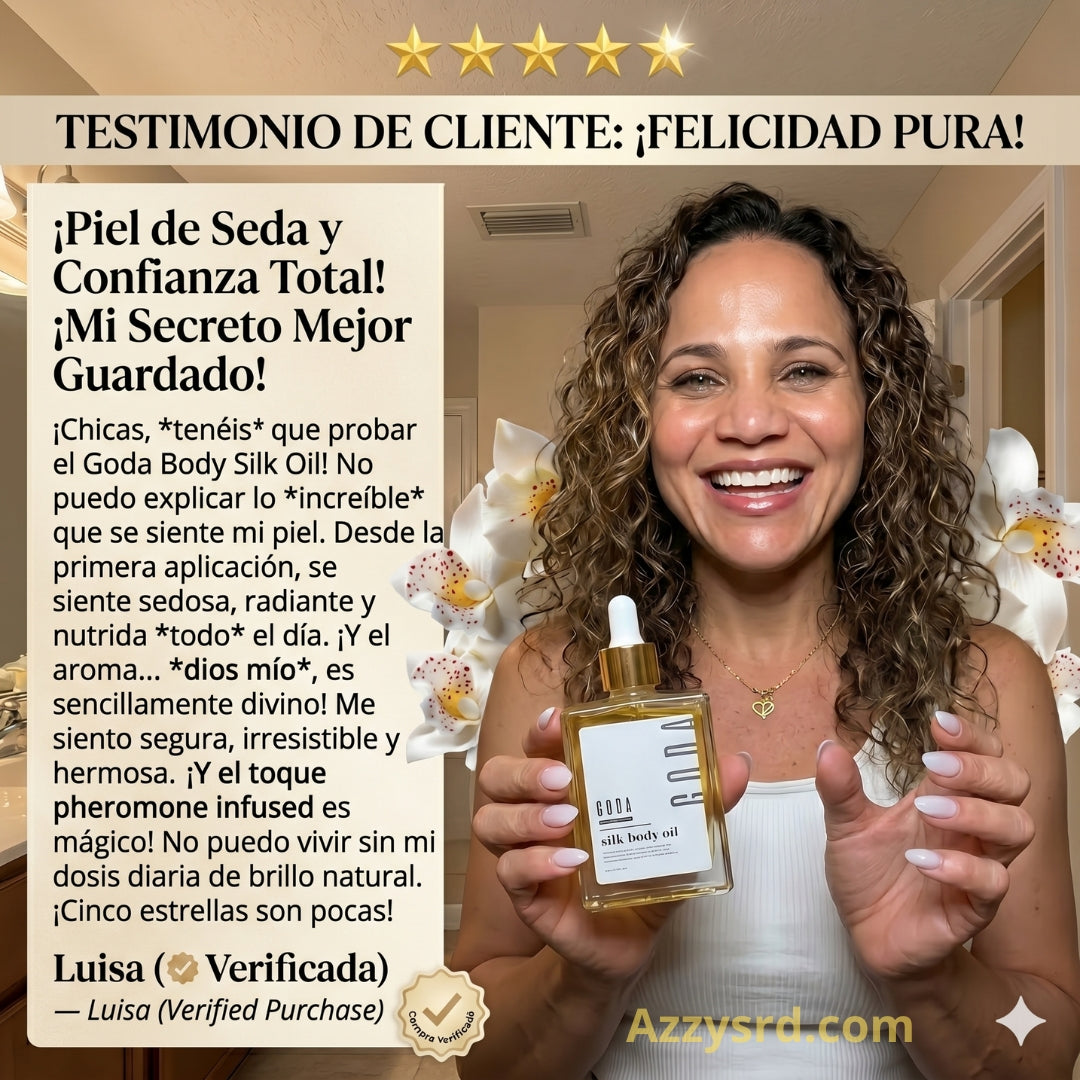 ✨ GODA Aceite Corporal de Seda™ | Reafirma, Ilumina e Hidrata Intensamente la Piel ✨ 🌸 Fórmula Antiedad de Lujo que Ayuda a Mejorar la Elasticidad, Suavizar la Apariencia de la Piel y Dejar un Acabado Sedoso y Radiante.