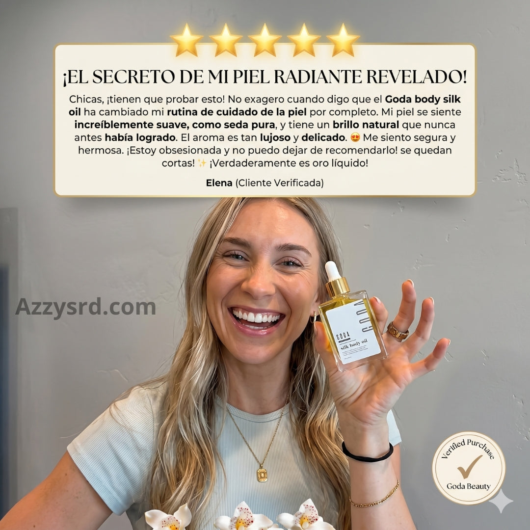 ✨ GODA Aceite Corporal de Seda™ | Reafirma, Ilumina e Hidrata Intensamente la Piel ✨ 🌸 Fórmula Antiedad de Lujo que Ayuda a Mejorar la Elasticidad, Suavizar la Apariencia de la Piel y Dejar un Acabado Sedoso y Radiante.