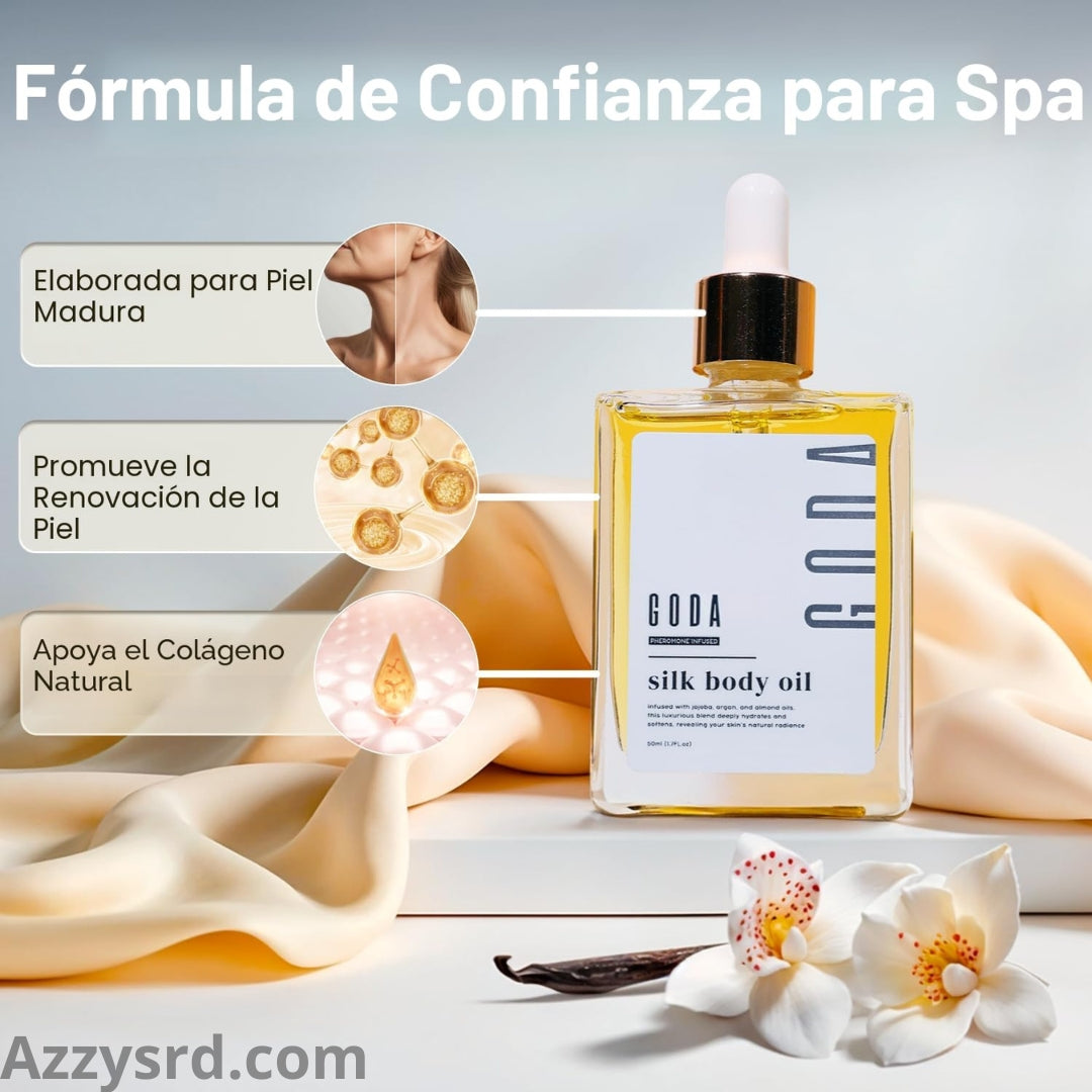 ✨ GODA Aceite Corporal de Seda™ | Reafirma, Ilumina e Hidrata Intensamente la Piel ✨ 🌸 Fórmula Antiedad de Lujo que Ayuda a Mejorar la Elasticidad, Suavizar la Apariencia de la Piel y Dejar un Acabado Sedoso y Radiante.