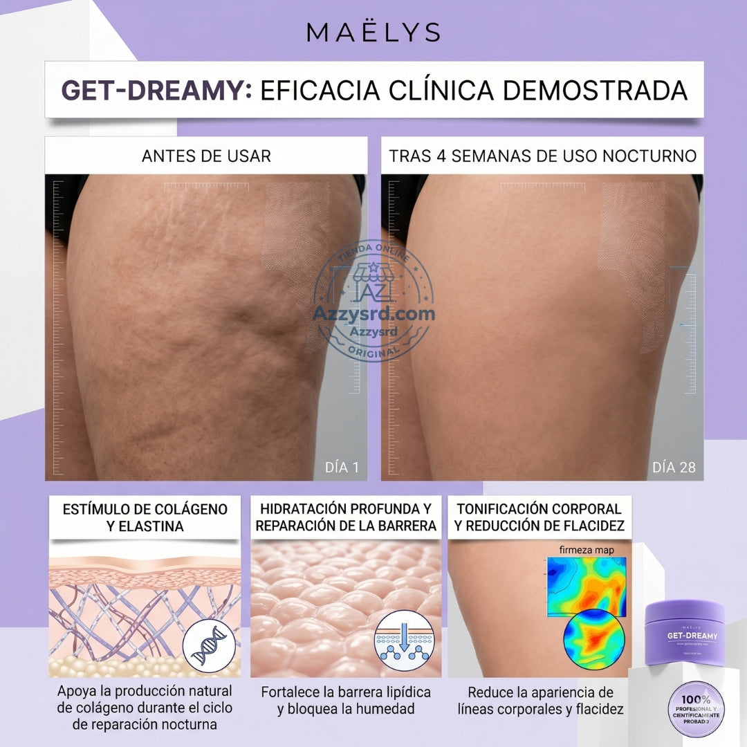 ✨🌙 MAËLYS CREMA GET-DREAMY 🍑💖 💎 Reduce la apariencia de la celulitis, reafirma tu piel e hidrata profundamente durante la noche ✨🛌🌸
