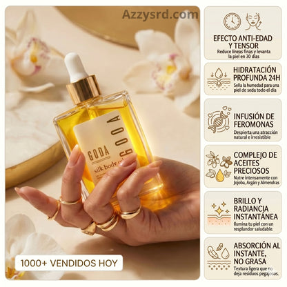 ✨ GODA Aceite Corporal de Seda™ | Reafirma, Ilumina e Hidrata Intensamente la Piel ✨ 🌸 Fórmula Antiedad de Lujo que Ayuda a Mejorar la Elasticidad, Suavizar la Apariencia de la Piel y Dejar un Acabado Sedoso y Radiante.