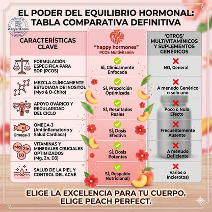 🍑✨ Peach Perfect™ Happy Hormones Formula 🌸💖 | Mio-Inositol + D-Chiro 40:1 🧬 Omega-3, Vitamina D3, Magnesio y Zinc ⚡ Apoya el balance hormonal, energía, mood y bienestar femenino 🌿 120 Cápsulas Premium 💊