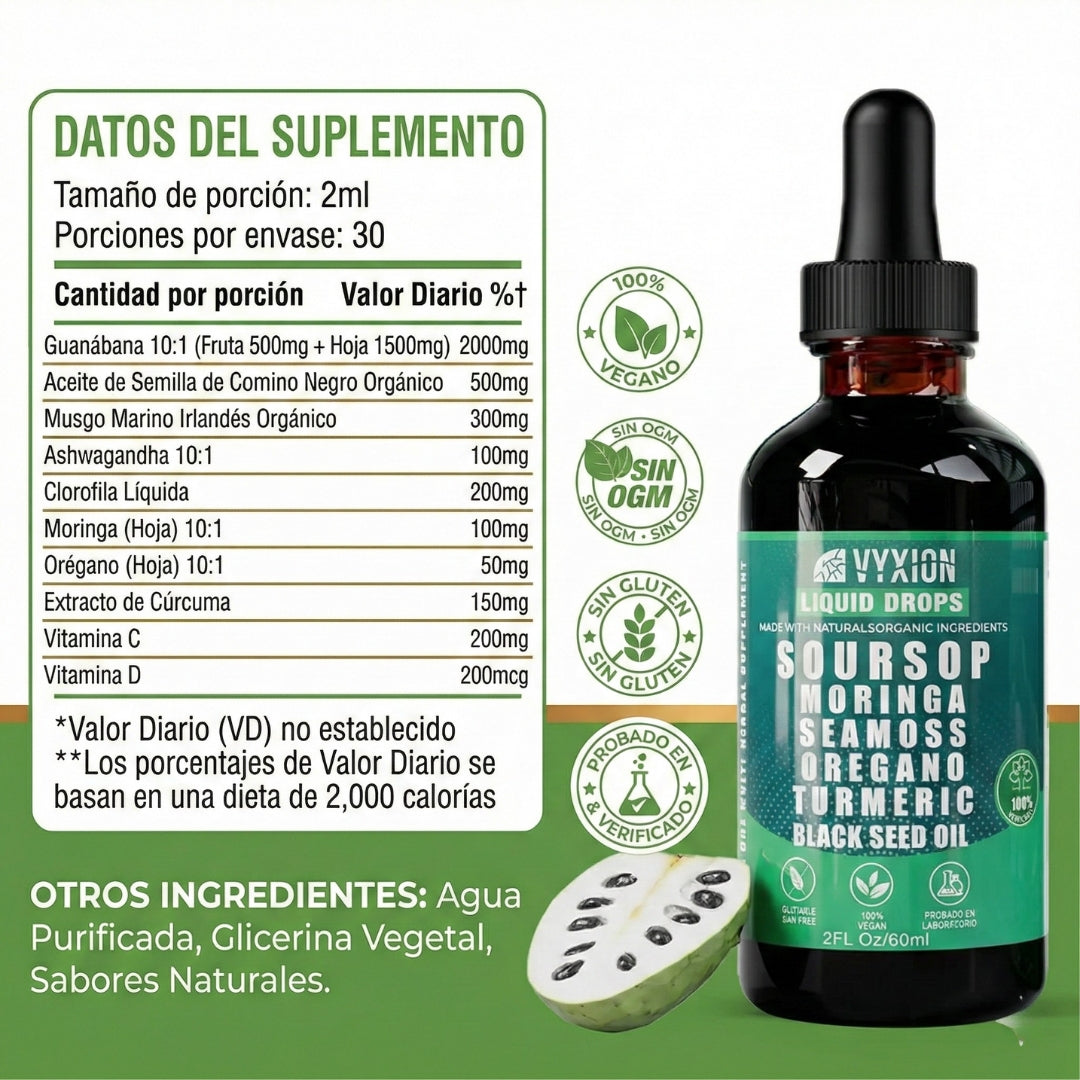 ELIXIR SOURSOP PREMIUM™ 🍃 Gotas de Guanábana 10-en-1 ✨ Vitalidad, equilibrio y bienestar integral