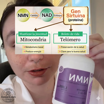 🧬Complejo NMN 10 en 1 de 1000 mg (60 Cápsulas) | Con Mononucleótido de Nicotinamida, Resveratrol, CoQ10, Quercetina y Glutatión | Potente Precursor para Energía Celular y Antienvejecimiento🌿