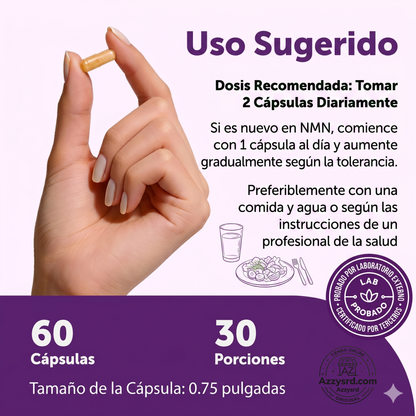 🧬Complejo NMN 10 en 1 de 1000 mg (60 Cápsulas) | Con Mononucleótido de Nicotinamida, Resveratrol, CoQ10, Quercetina y Glutatión | Potente Precursor para Energía Celular y Antienvejecimiento🌿