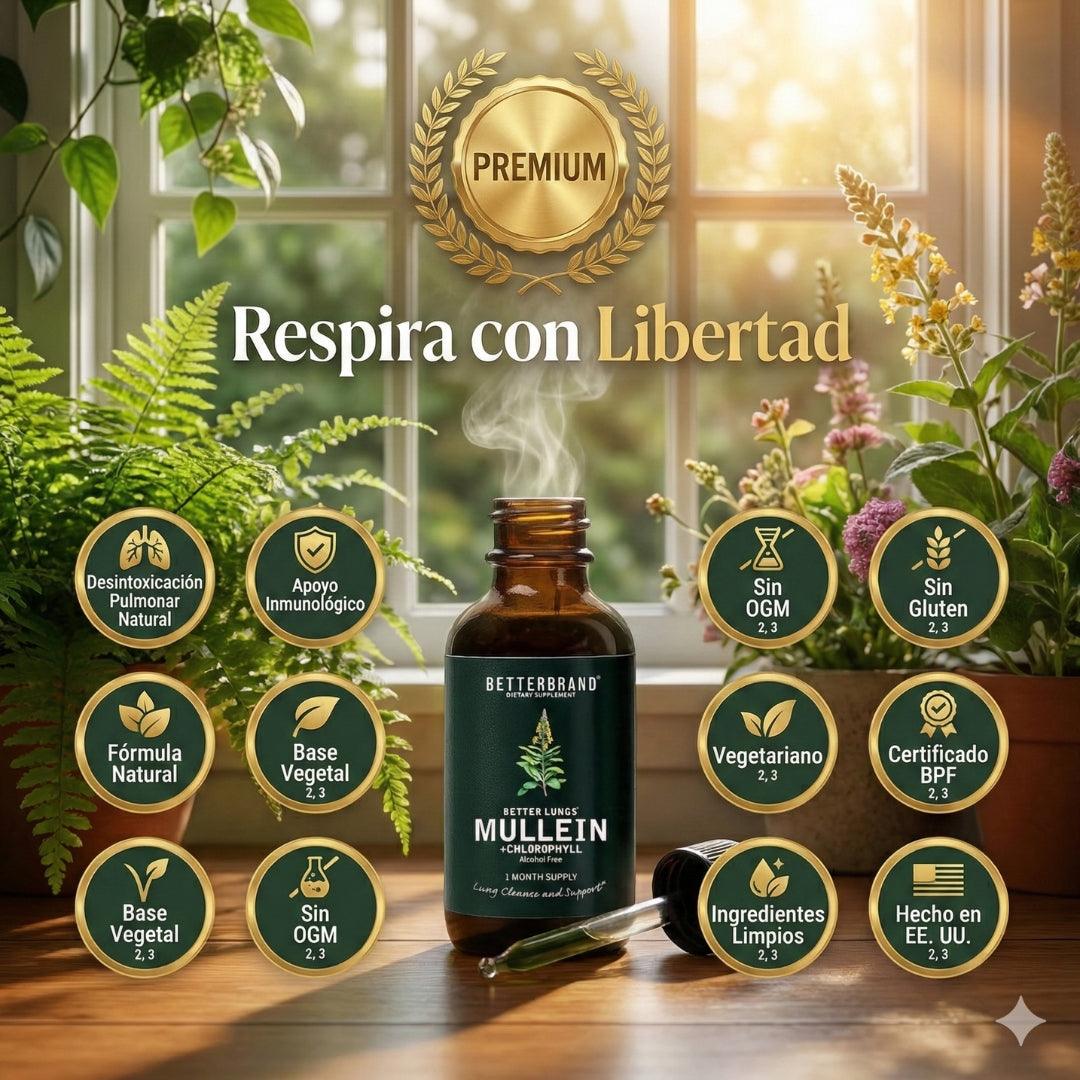 🌿 Gotas de Gordolobo Betterbrand 100% ORIGINAL 🫁💧 Desintoxicación Pulmonar & Salud Respiratoria 🌬️✨ Tintura herbal con clorofila • Sin alcohol • Fórmula natural • 60 ml (1 mes)