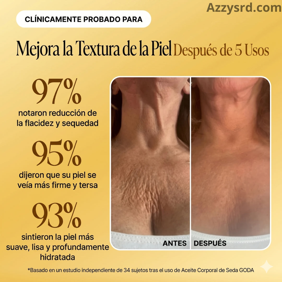 ✨ GODA Aceite Corporal de Seda™ | Reafirma, Ilumina e Hidrata Intensamente la Piel ✨ 🌸 Fórmula Antiedad de Lujo que Ayuda a Mejorar la Elasticidad, Suavizar la Apariencia de la Piel y Dejar un Acabado Sedoso y Radiante.