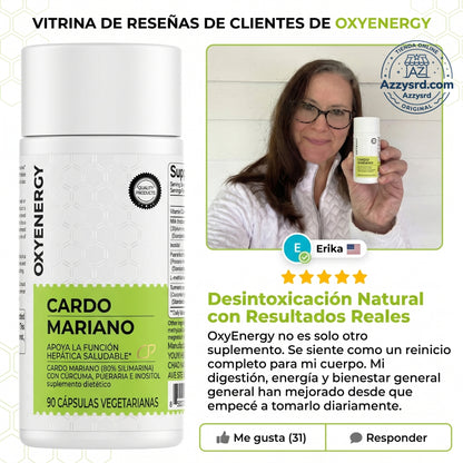 🌿 OxyEnergy™ Cardo Mariano con Silimarina 300mg 💚✨ Detox y Reparación Hepática Avanzada 🍃 Apoyo al Hígado, Colon y Digestión • Con Vitamina C, Inositol y Pueraria • Potente Acción Antioxidante 🛡️ • 90 Cápsulas Vegetarianas 💊