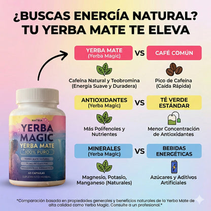 🌿 Yerba Magic™ Energía natural y claridad mental para tu día a día 60 Cápsulas | Yerba Mate Premium