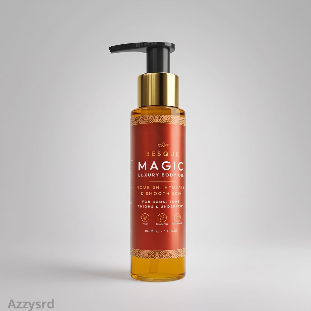 **Besque® Magic Body Oil — Elixir Corporal Reafirmante y Luminoso** ✨ **Hidrata profundamente, suaviza y ayuda a mejorar la apariencia firme y radiante de tu piel.**