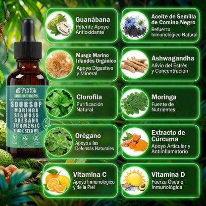 ELIXIR SOURSOP PREMIUM™ 🍃 Gotas de Guanábana 10-en-1 ✨ Vitalidad, equilibrio y bienestar integral