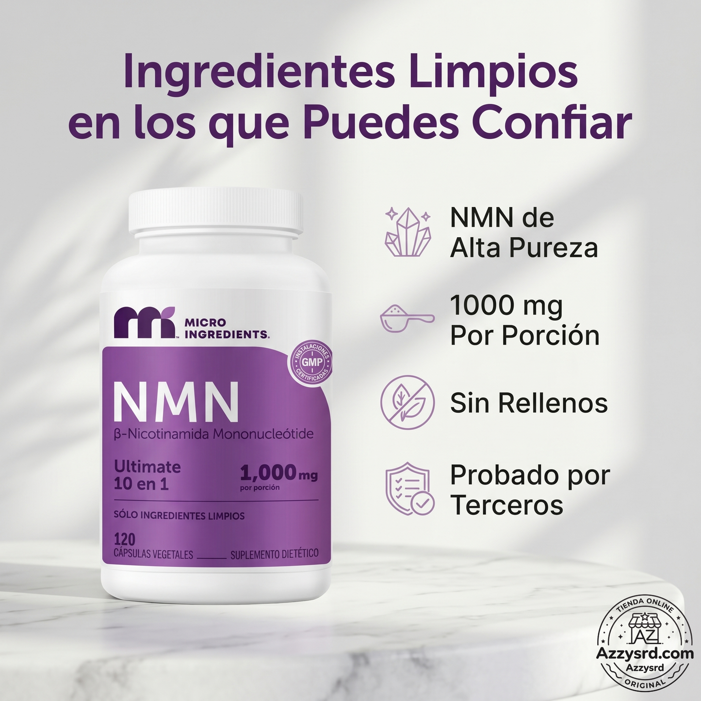 🧬Complejo NMN 10 en 1 de 1000 mg (60 Cápsulas) | Con Mononucleótido de Nicotinamida, Resveratrol, CoQ10, Quercetina y Glutatión | Potente Precursor para Energía Celular y Antienvejecimiento🌿