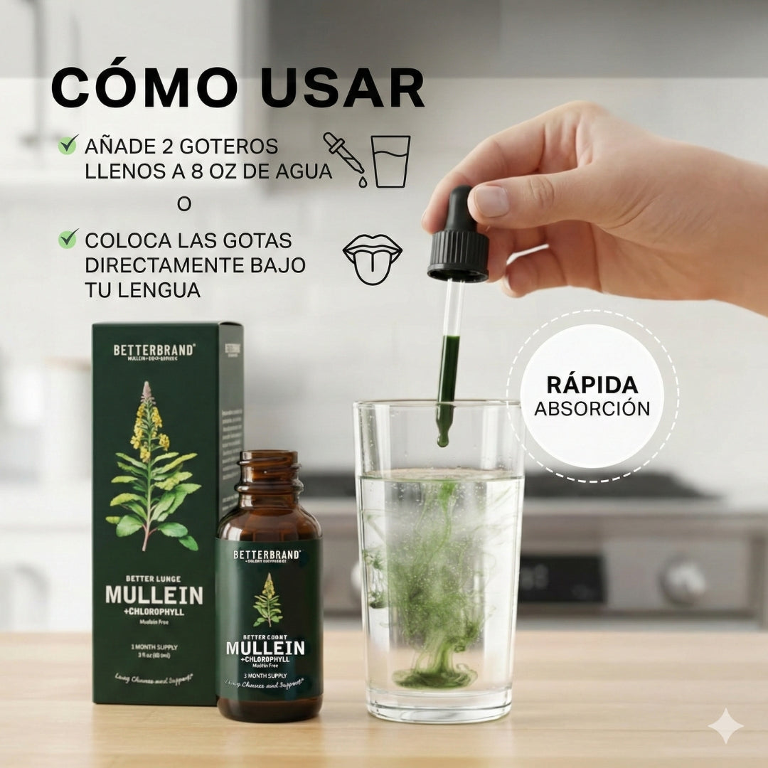 🌿 Gotas de Gordolobo Betterbrand 100% ORIGINAL 🫁💧 Desintoxicación Pulmonar & Salud Respiratoria 🌬️✨ Tintura herbal con clorofila • Sin alcohol • Fórmula natural • 60 ml (1 mes)
