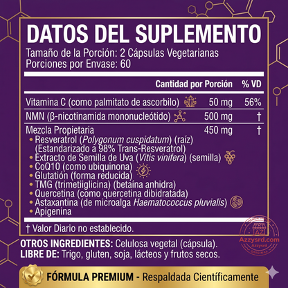 🧬Complejo NMN 10 en 1 de 1000 mg (60 Cápsulas) | Con Mononucleótido de Nicotinamida, Resveratrol, CoQ10, Quercetina y Glutatión | Potente Precursor para Energía Celular y Antienvejecimiento🌿