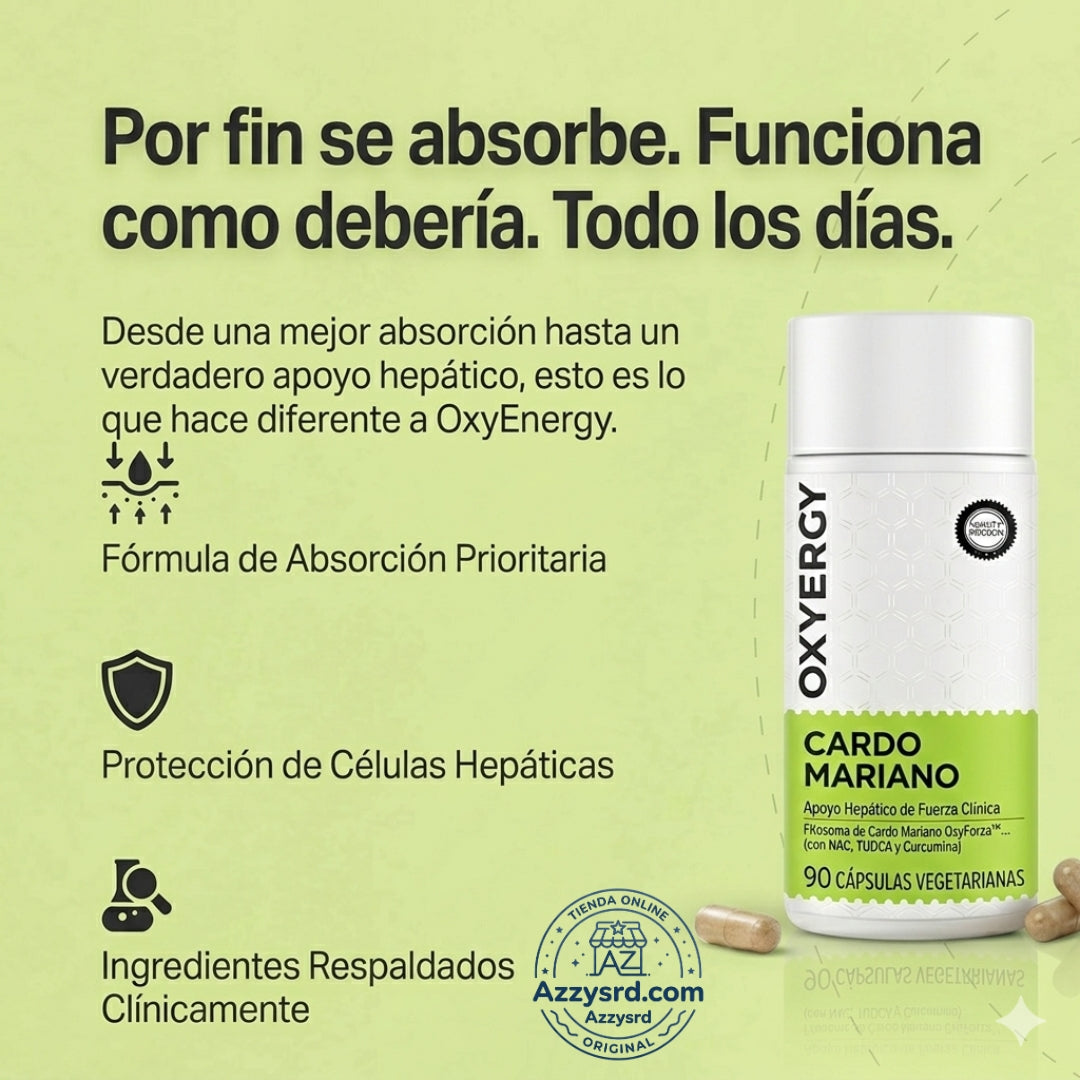🌿 OxyEnergy™ Cardo Mariano con Silimarina 300mg 💚✨ Detox y Reparación Hepática Avanzada 🍃 Apoyo al Hígado, Colon y Digestión • Con Vitamina C, Inositol y Pueraria • Potente Acción Antioxidante 🛡️ • 90 Cápsulas Vegetarianas 💊